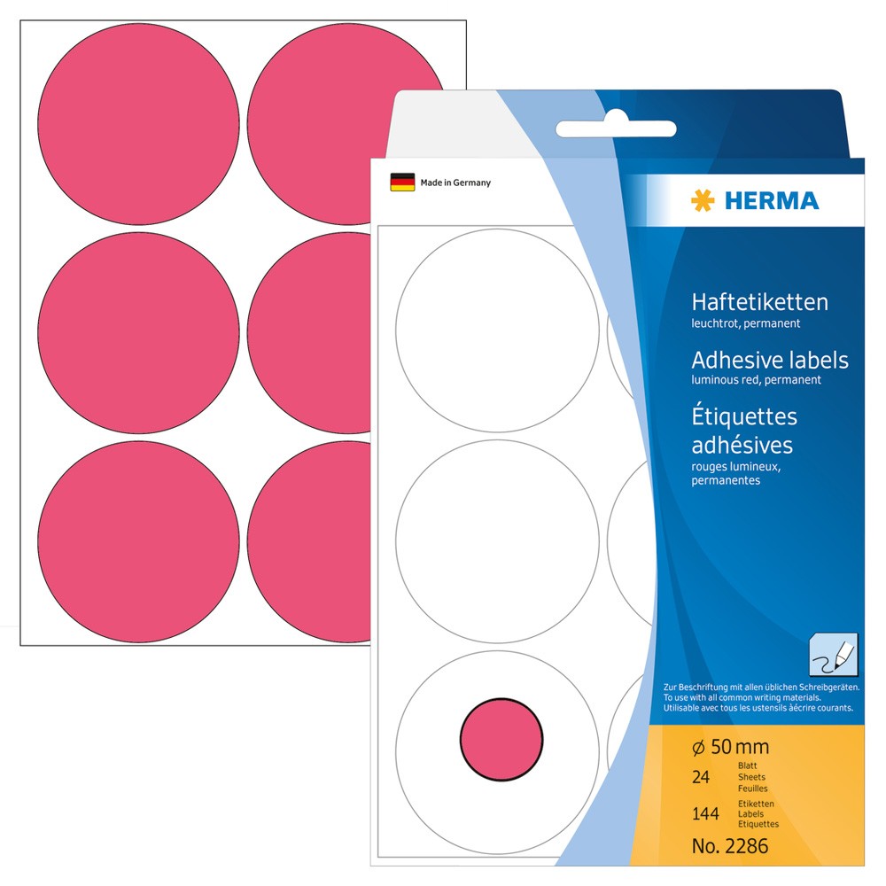 Herma Etiketten Rund 50mm 2286 Leuchtrot 144 Stuck Eoffice24